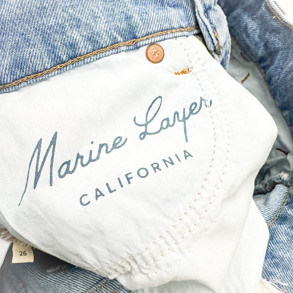 Marine Layer Sasha Flower Stitch Denim Shorts Light Jean Cutoff Raw Hem Size 26 - Picture 7 of 8